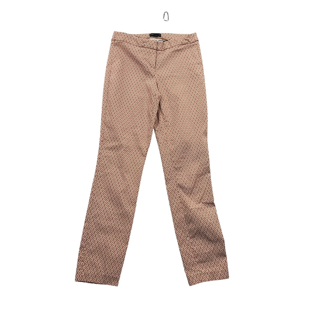 Adrienne Vittadini Dress Pants Womens 2 Terracotta Geometric Diamond Print
